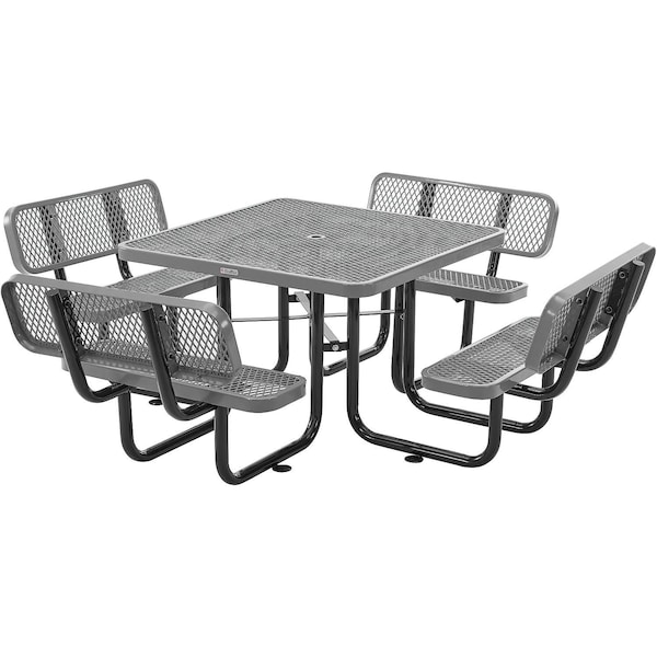 Global Industrial Square Picnic Table W/ Backrests, Gray, Expanded Metal, 46 in 695965GY - main